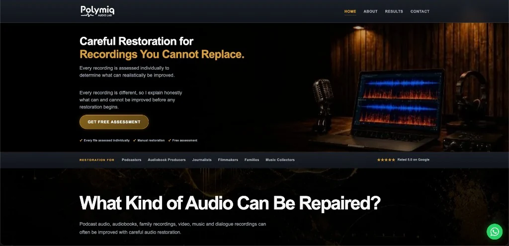Polymiq Audio Lab website homepage